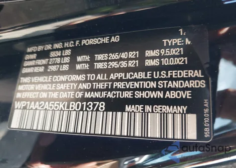 2019 Porsche Macan from USA, damaged, VIN WP1AA2A55KLB01378